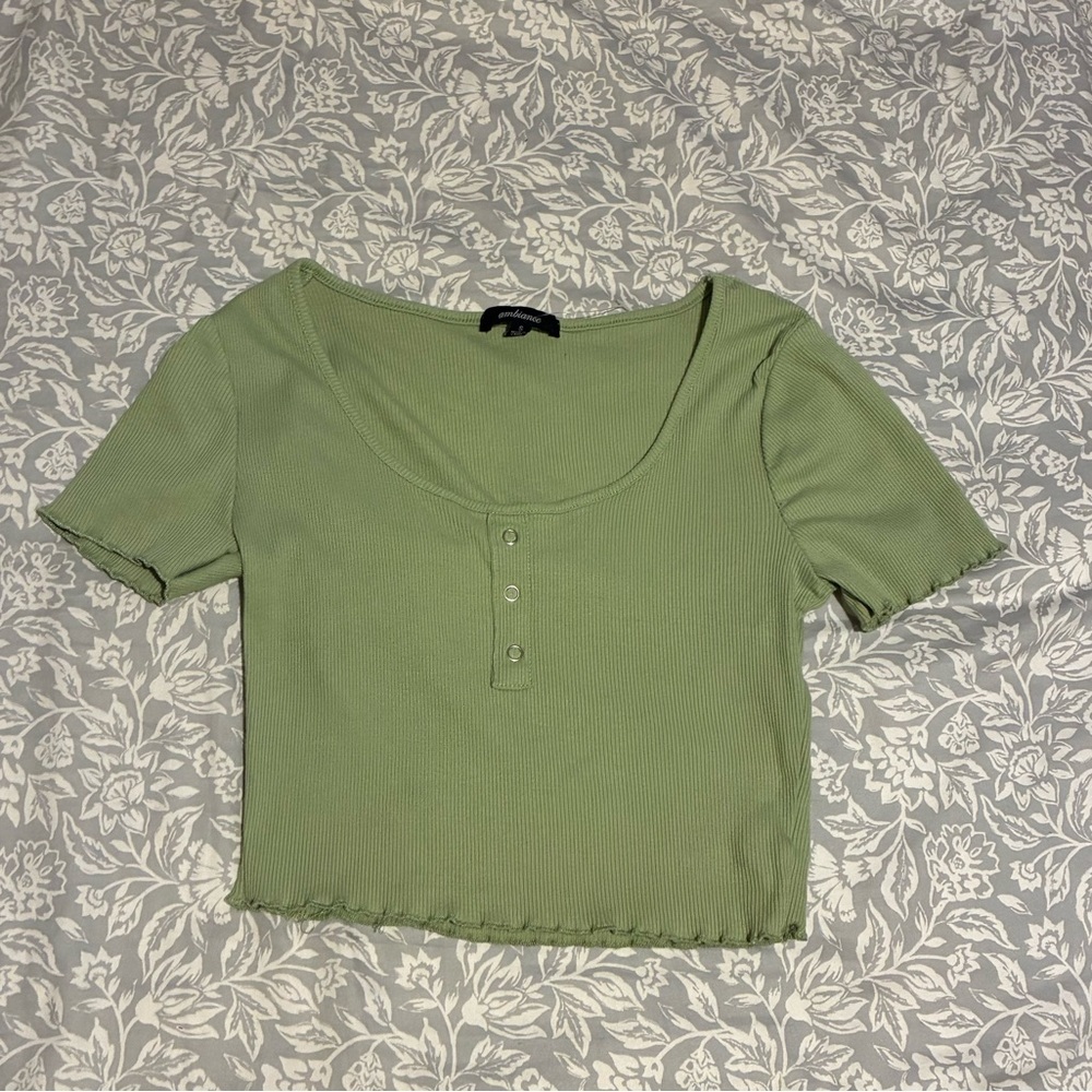 Ambiance Sage Green Ribbed Crop Top